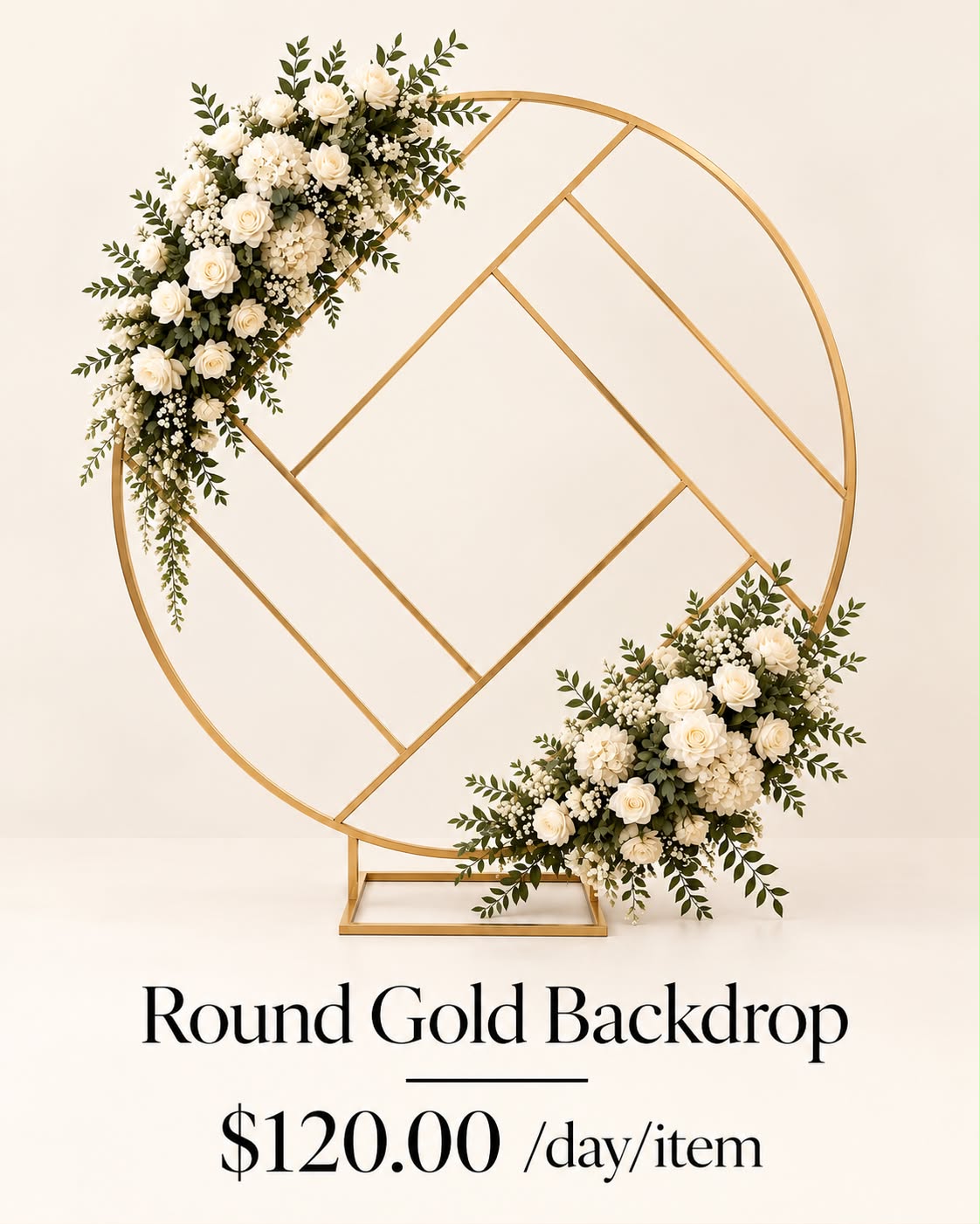 Round gold floral backdrop rental