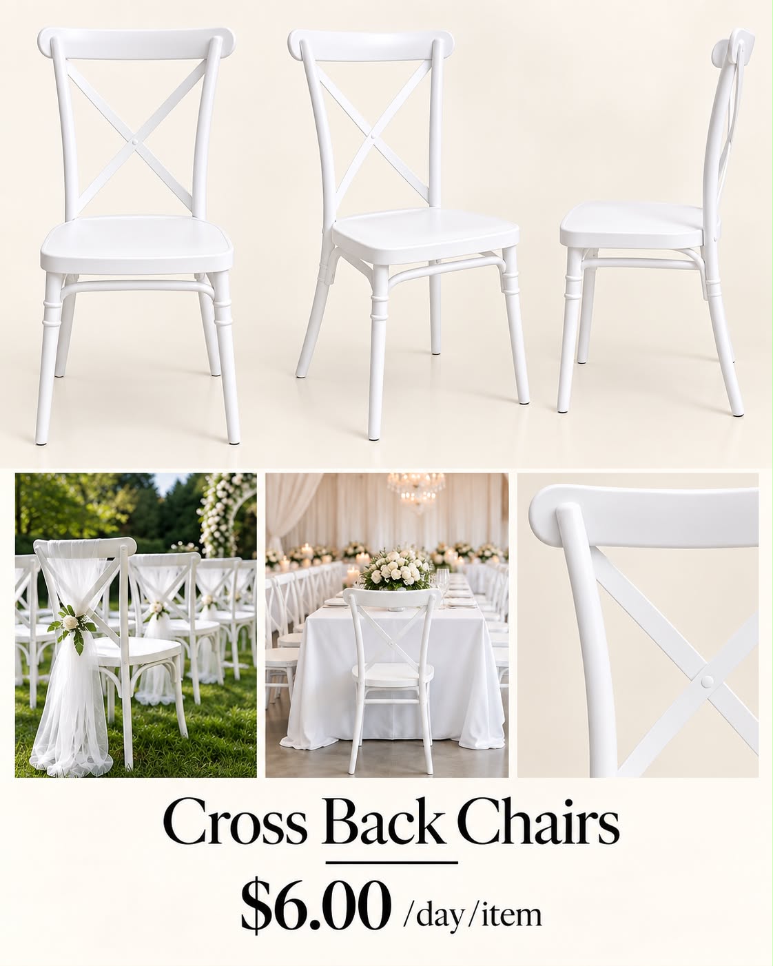 White crossback chair rental